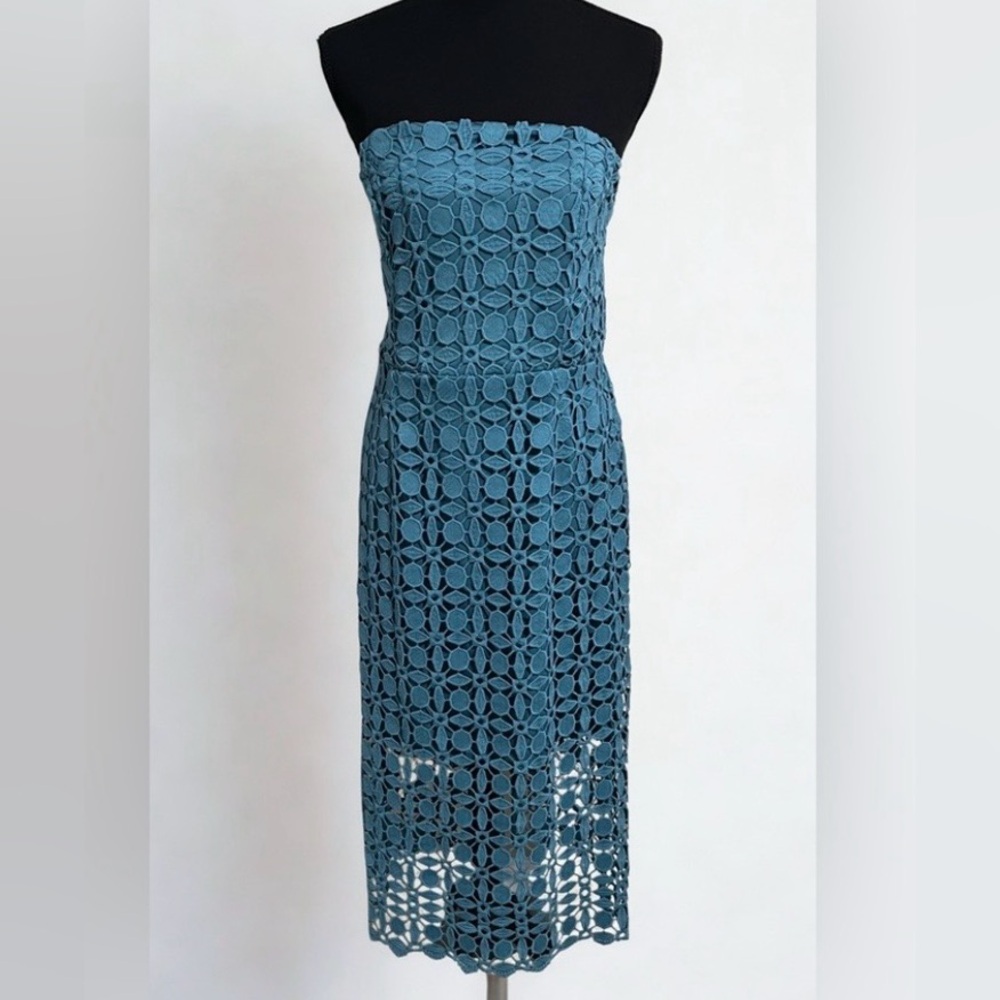 Petal & Pup Teal Strapless Crochet Midi Dress